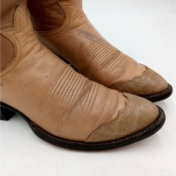 Vintage Tony Lama Cowboy Boots Tan Leather Mens 8 A Extra Narrow Western main image 9
